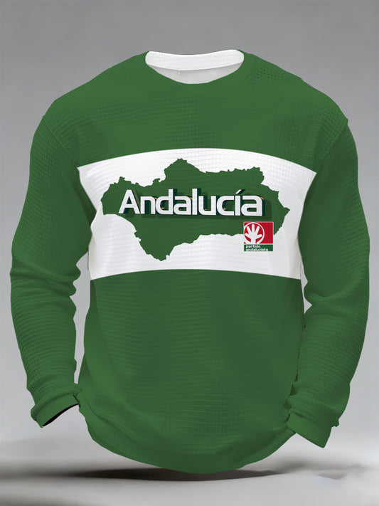 Camiseta de manga larga estampada conmemorativa del festival español de Andalucía para hombre