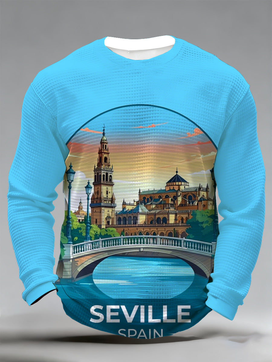 Camiseta de manga larga estampada conmemorativa del festival español de Andalucía para hombre