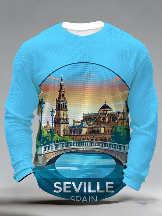 Camiseta de manga larga estampada conmemorativa del festival español de Andalucía para hombre