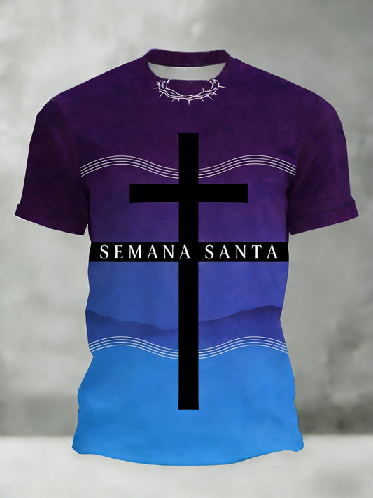 Camiseta casual de manga corta estampada Semana Santa mexicana retro