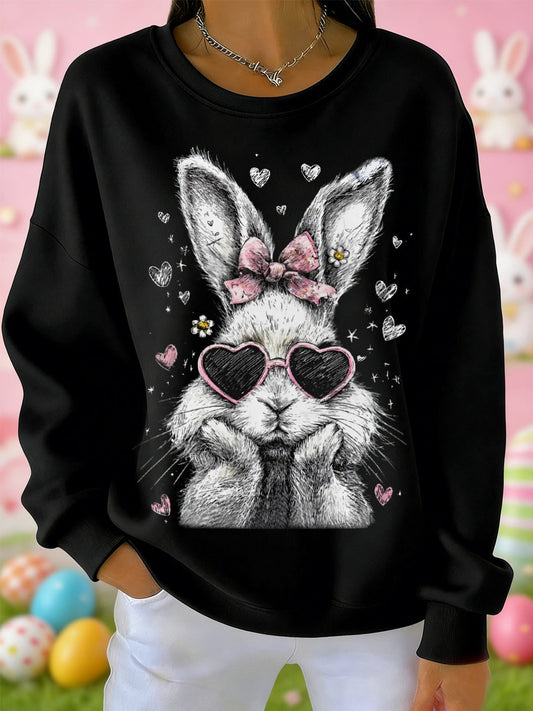 Sudadera casual con estampado de conejo lindo de Pascua para mujer