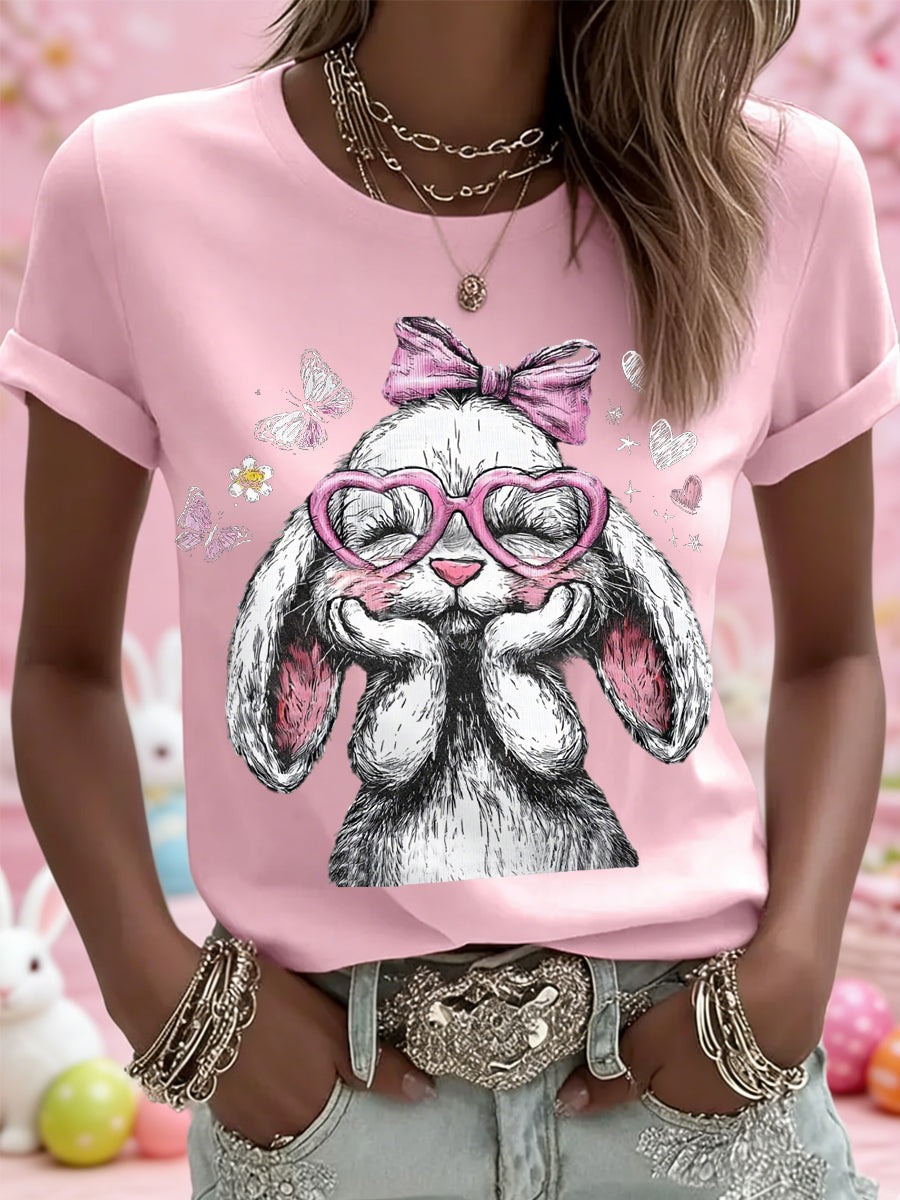 Camiseta casual con estampado de conejo de Pascua para mujer