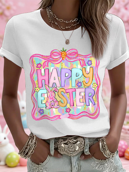 Camiseta de mujer Happy Easter Print Casual