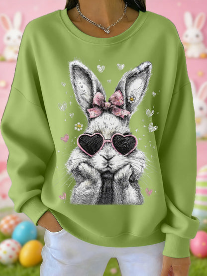 Sudadera casual con estampado de conejo lindo de Pascua para mujer