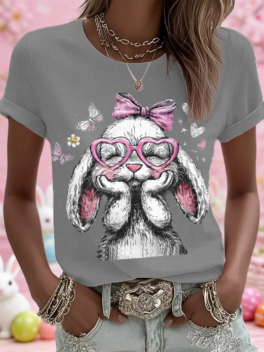 Camiseta casual con estampado de conejo de Pascua para mujer