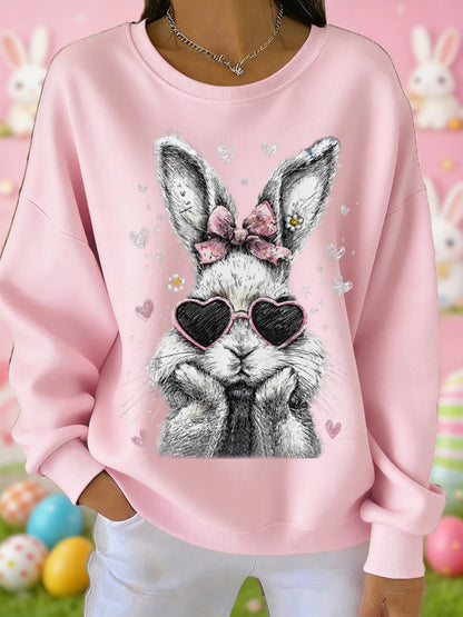 Sudadera casual con estampado de conejo lindo de Pascua para mujer