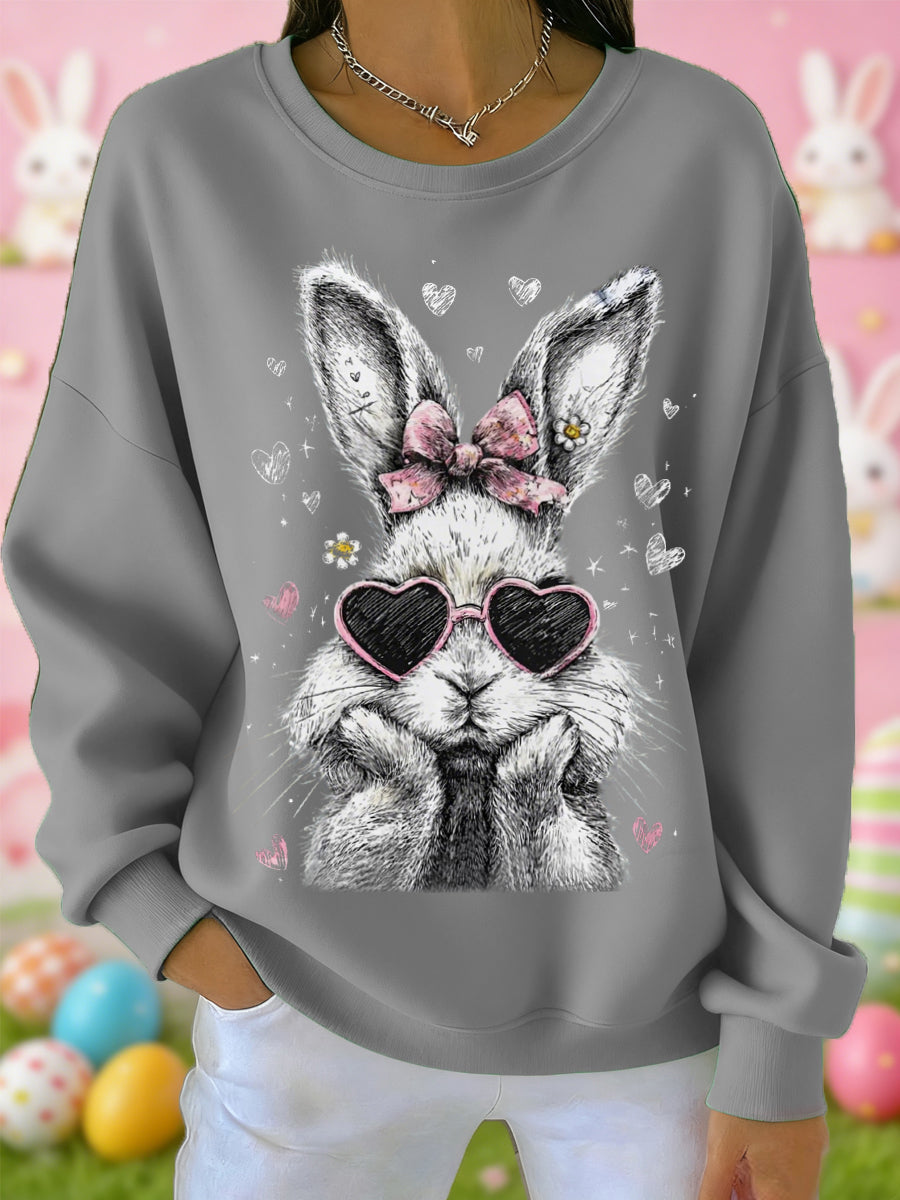 Sudadera casual con estampado de conejo lindo de Pascua para mujer