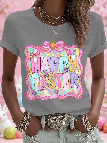 Camiseta de mujer Happy Easter Print Casual