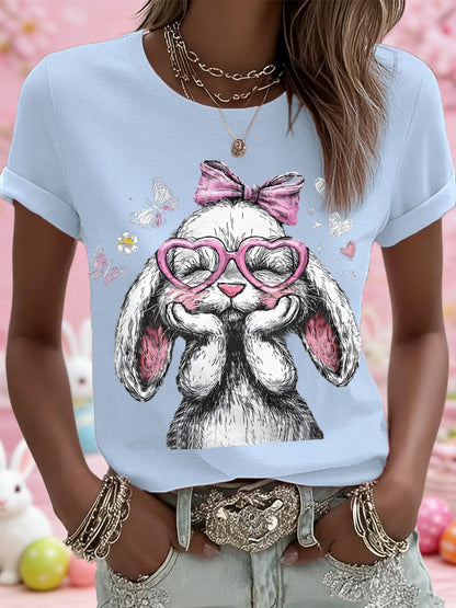 Camiseta casual con estampado de conejo de Pascua para mujer