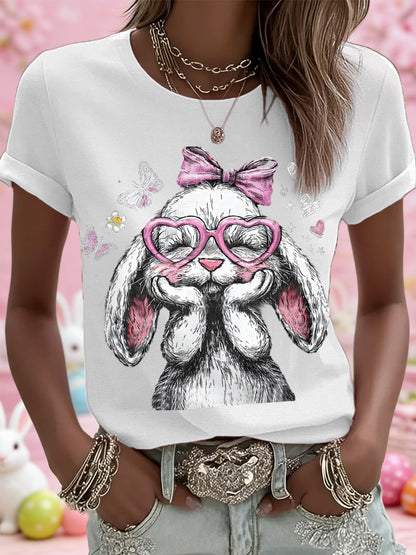 Camiseta casual con estampado de conejo de Pascua para mujer