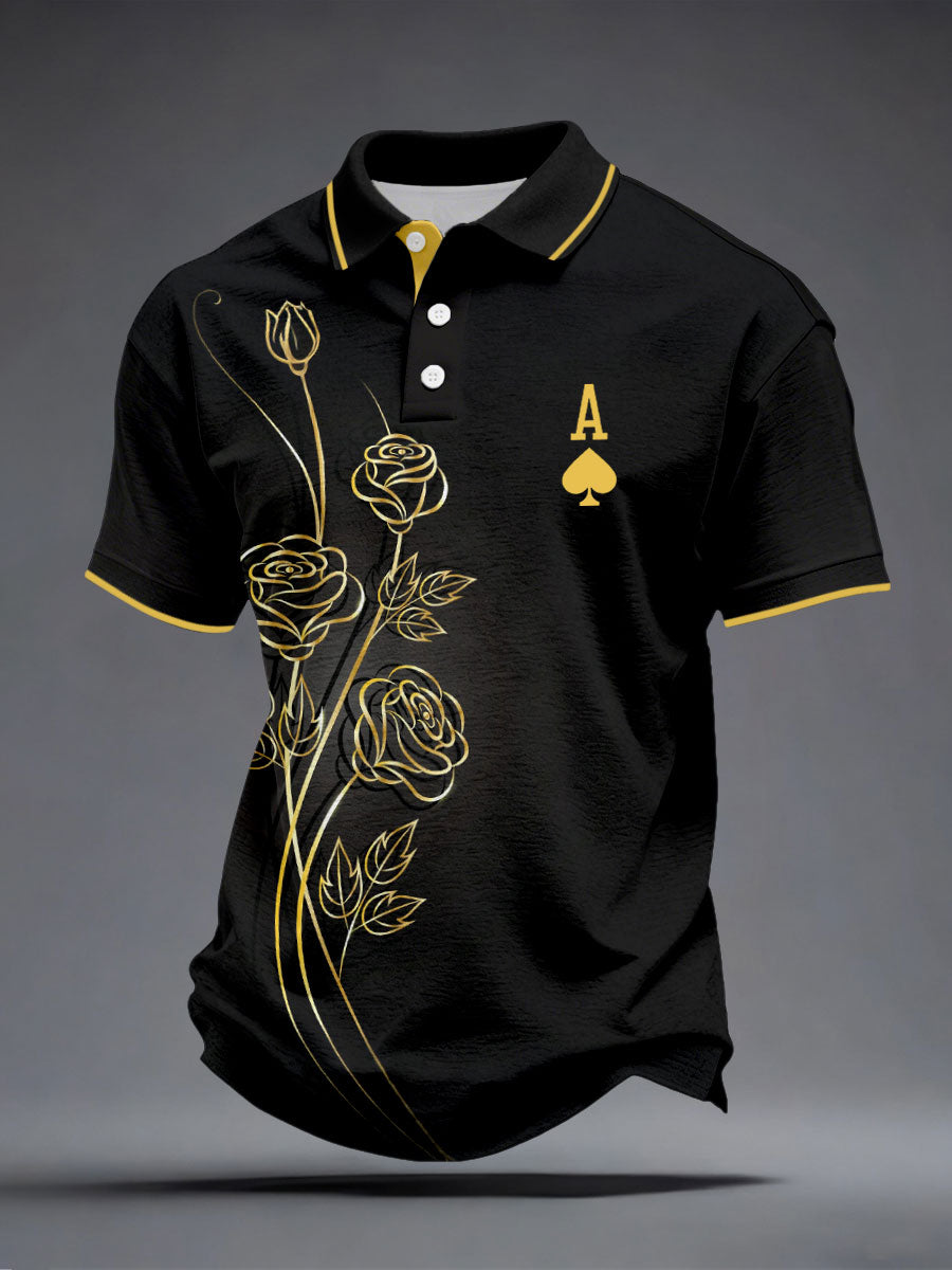 Tops con estampado de rosa Poker Spade A para hombre
