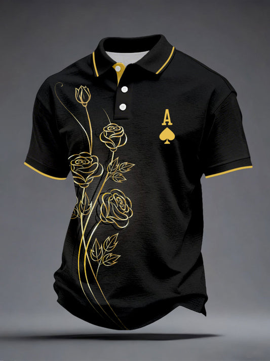 Tops con estampado de rosa Poker Spade A para hombre