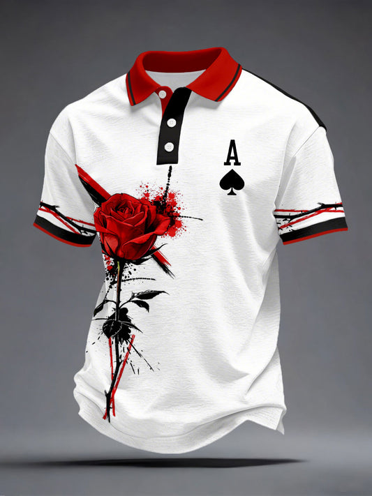 Tops Spade A Poker Red Rose para hombre