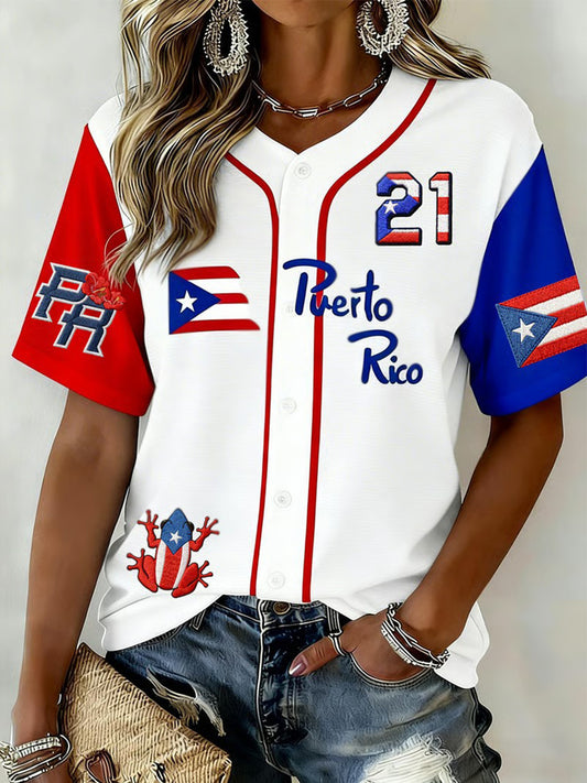 Camiseta casual con estampado de béisbol de Puerto Rico para hombre