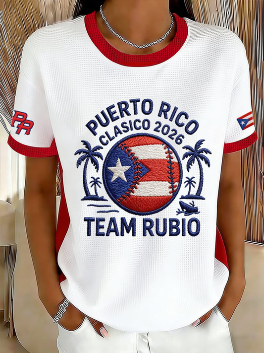 Camiseta de manga corta de béisbol de Puerto Rico para mujer