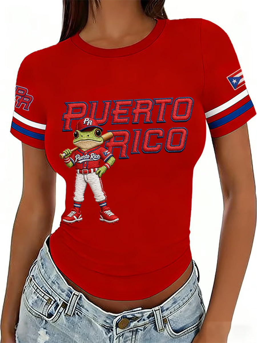 Camiseta casual con estampado de béisbol de Puerto Rico para mujer