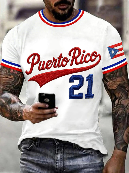 Camiseta casual con estampado de béisbol de Puerto Rico para hombre