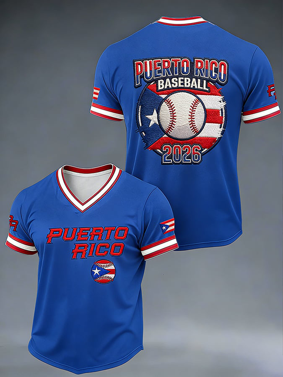 Camiseta de béisbol con cuello en V de Puerto Rico para hombre