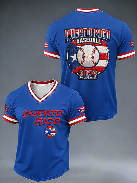 Camiseta de béisbol con cuello en V de Puerto Rico para hombre