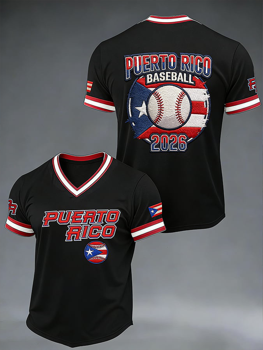 Camiseta de béisbol con cuello en V de Puerto Rico para hombre