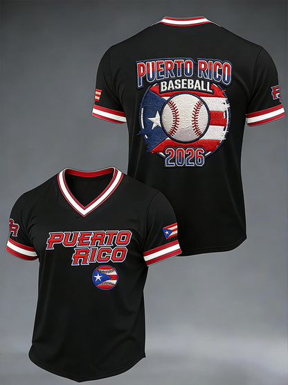 Camiseta de béisbol con cuello en V de Puerto Rico para hombre
