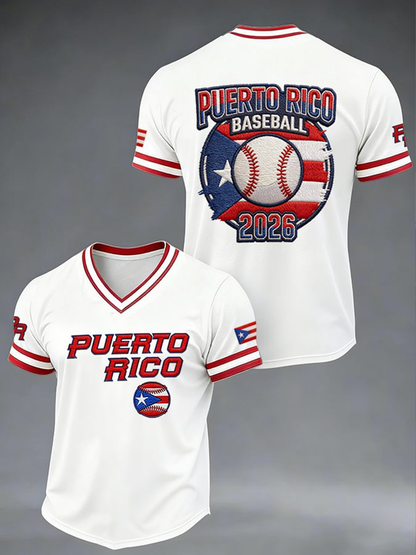 Camiseta de béisbol con cuello en V de Puerto Rico para hombre