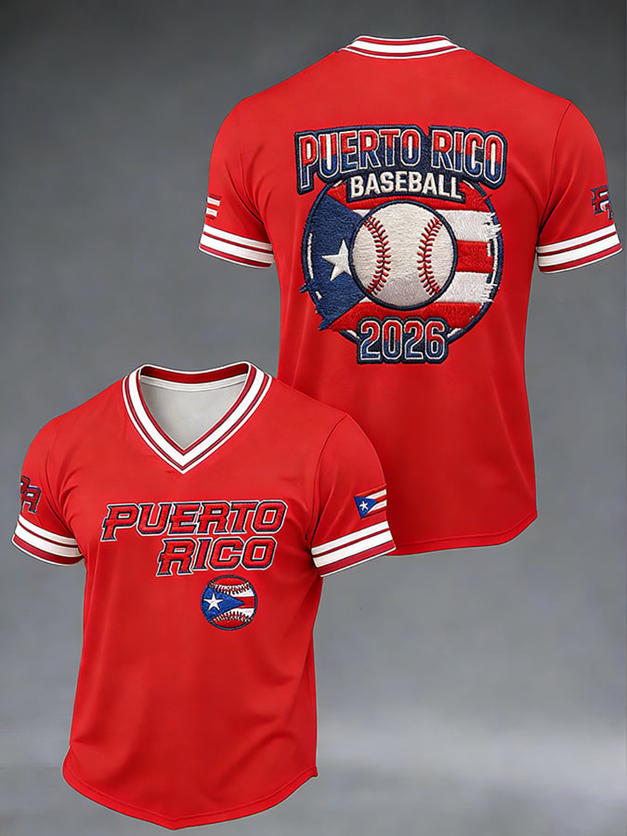 Camiseta de béisbol con cuello en V de Puerto Rico para hombre