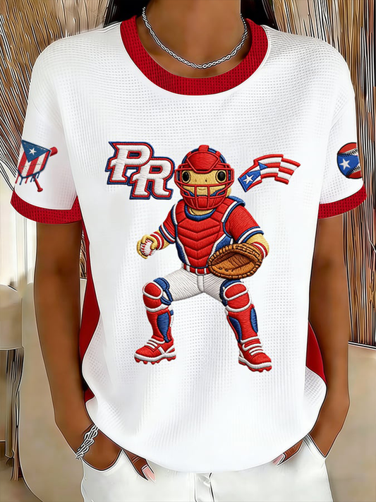 Camiseta de manga corta de béisbol de Puerto Rico para mujer
