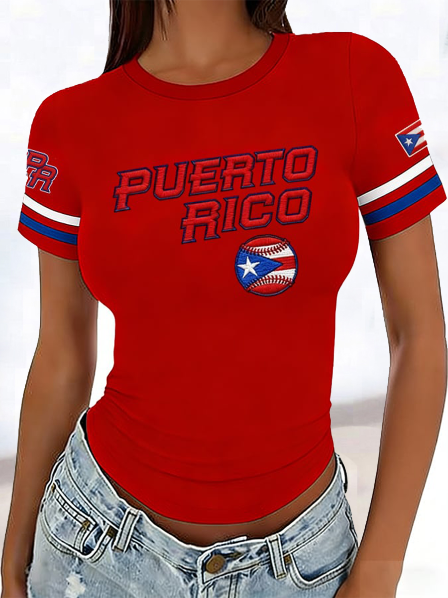 Camiseta de béisbol de manga corta para mujer