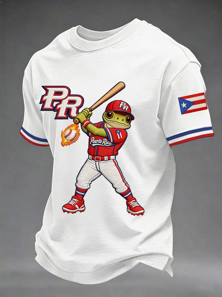 Camiseta casual con estampado de béisbol de Puerto Rico para hombre
