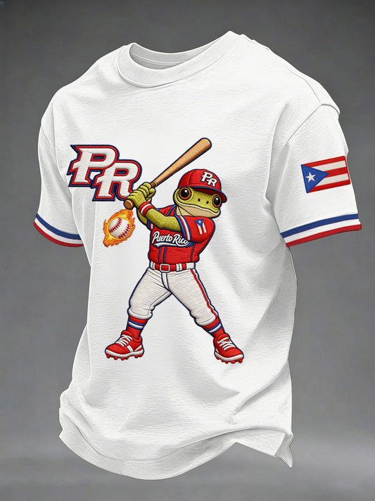 Camiseta casual con estampado de béisbol de Puerto Rico para hombre