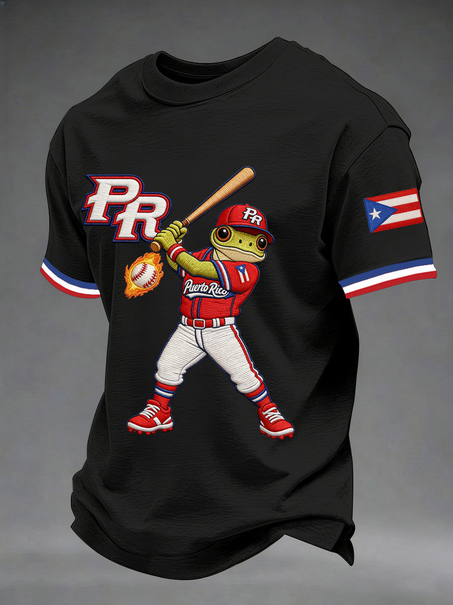 Camiseta casual con estampado de béisbol de Puerto Rico para hombre