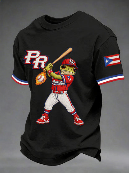 Camiseta casual con estampado de béisbol de Puerto Rico para hombre