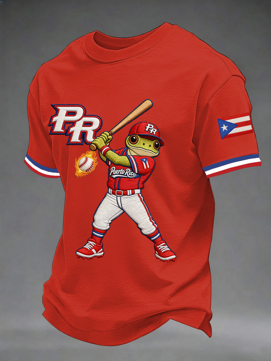 Camiseta casual con estampado de béisbol de Puerto Rico para hombre