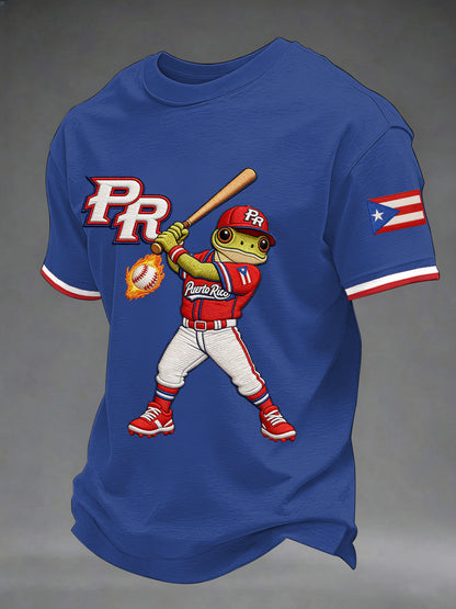 Camiseta casual con estampado de béisbol de Puerto Rico para hombre