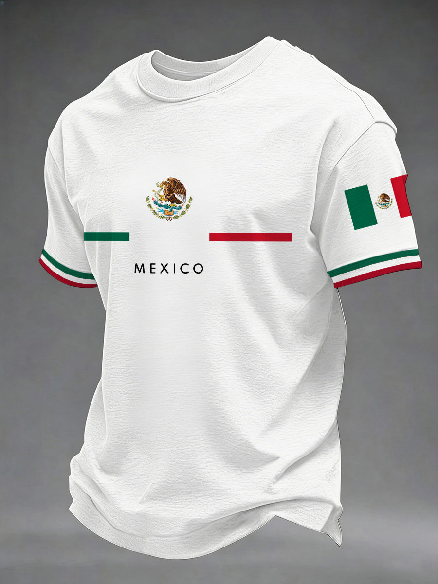 Camiseta casual con estampado de bandera mexicana para hombre