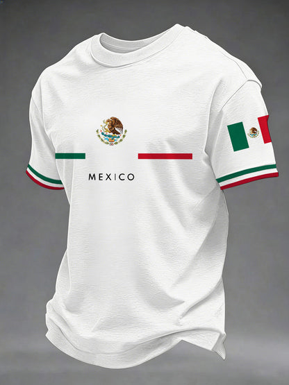 Camiseta casual con estampado de bandera mexicana para hombre