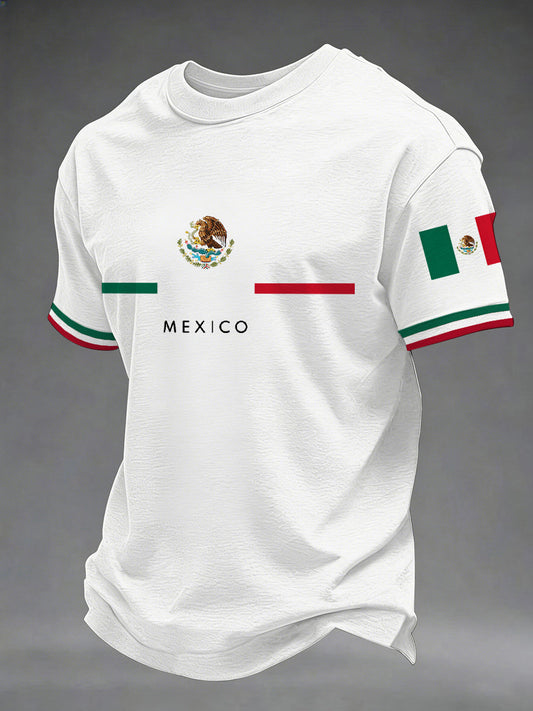 Camiseta casual con estampado de bandera mexicana para hombre