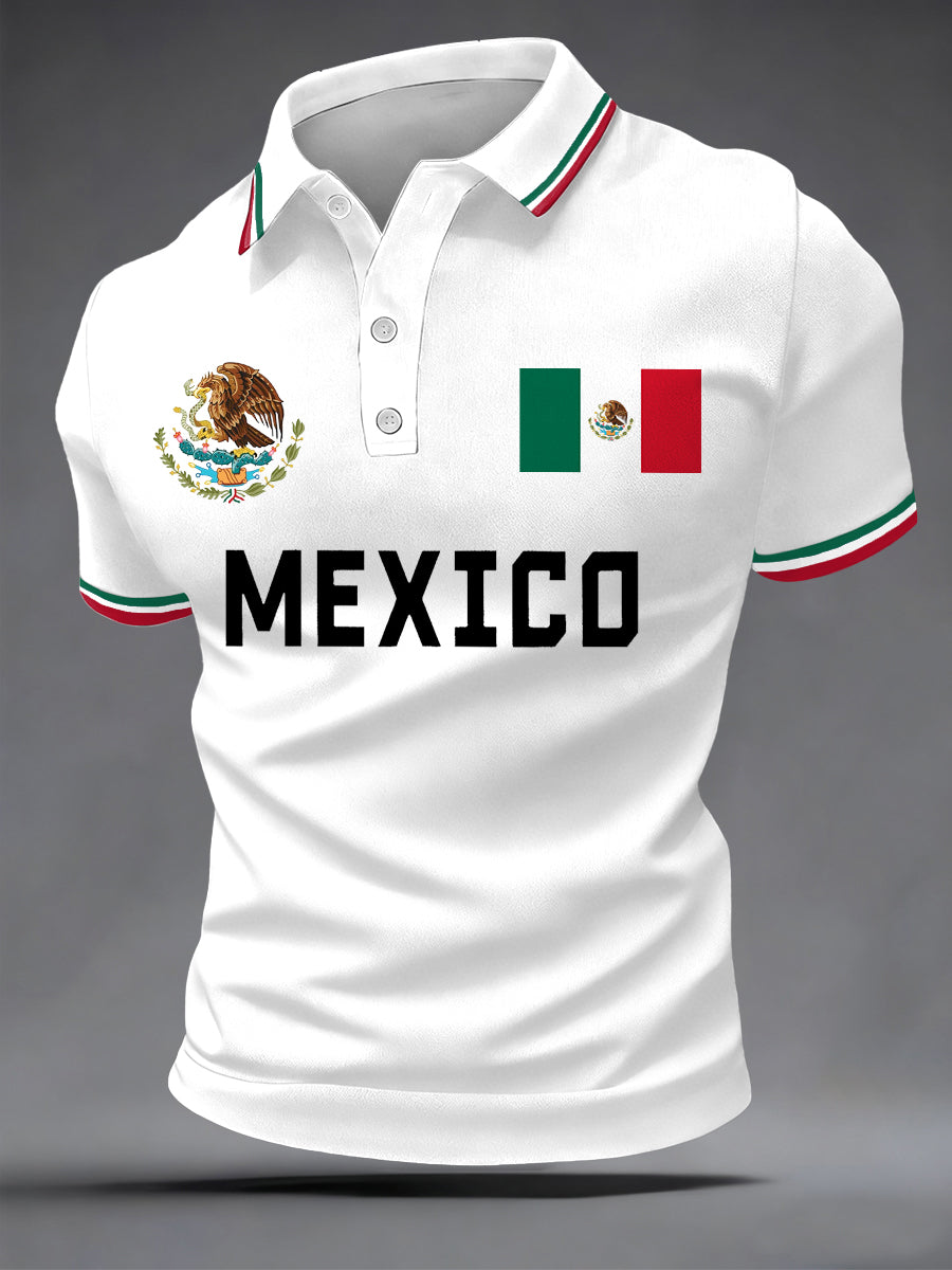 Polo casual con estampado de bandera mexicana para hombre