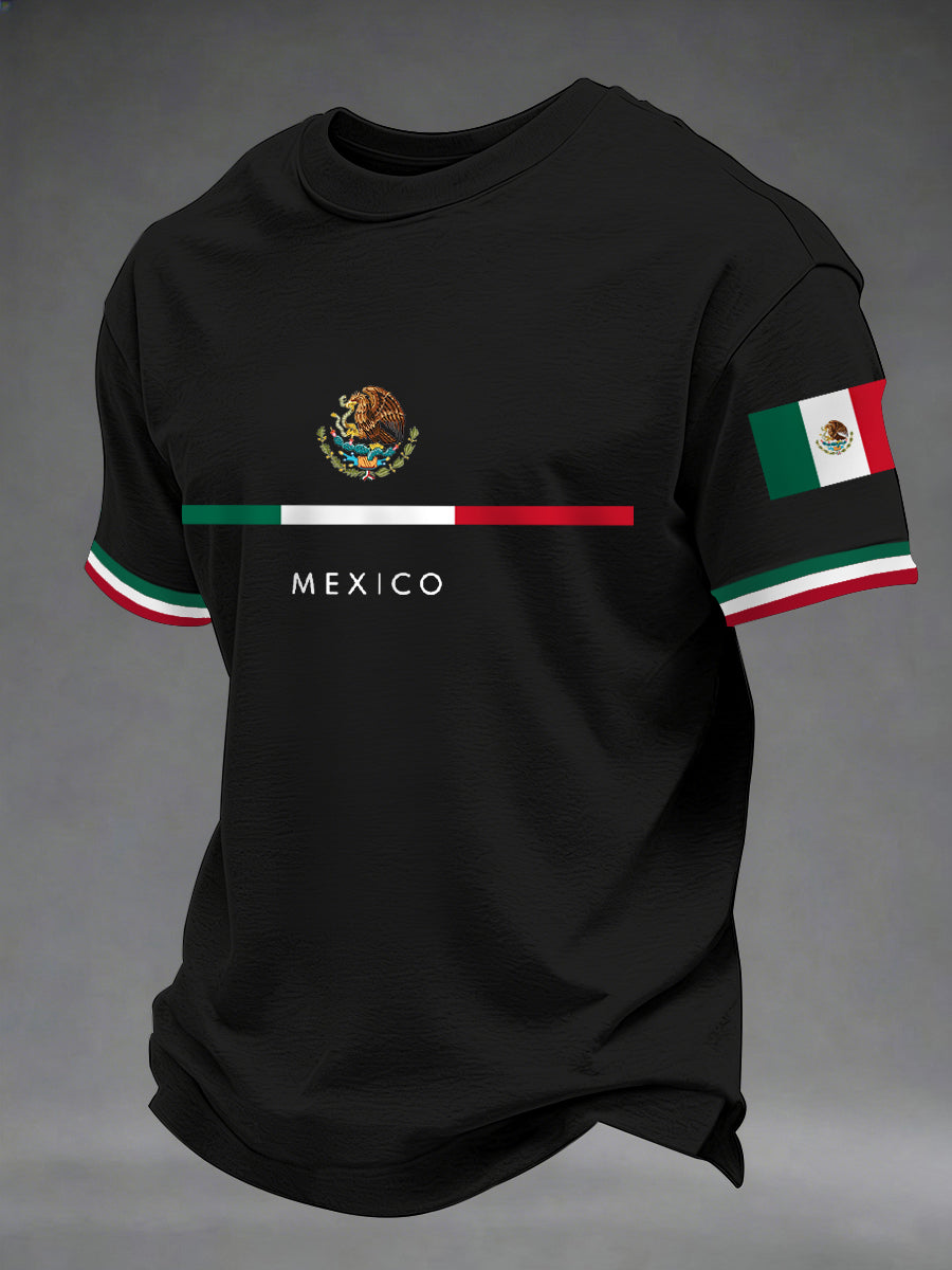 Camiseta casual con estampado de bandera mexicana para hombre