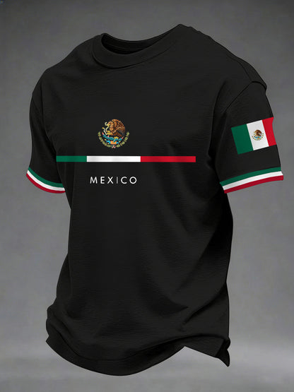 Camiseta casual con estampado de bandera mexicana para hombre