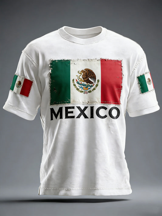 Camiseta casual con estampado de bandera mexicana para hombre