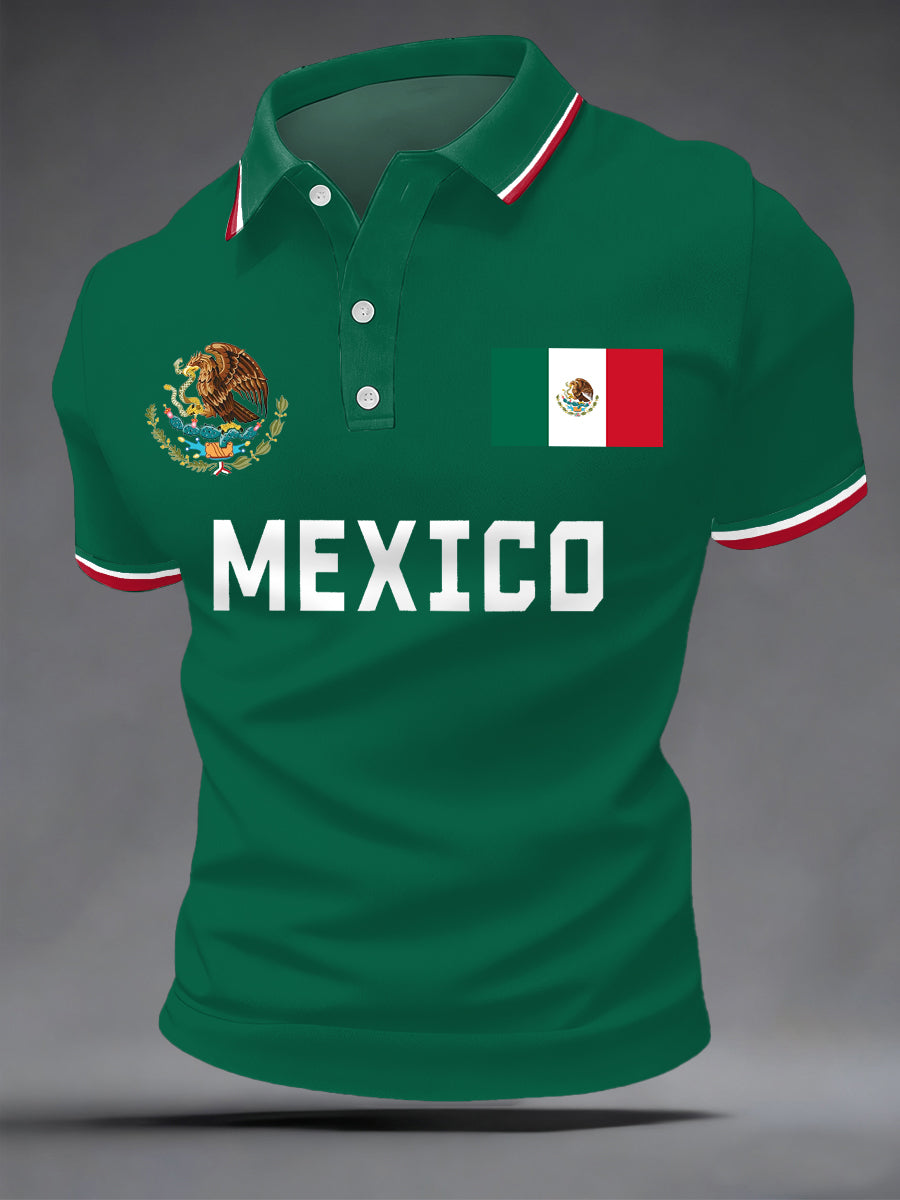 Polo casual con estampado de bandera mexicana para hombre