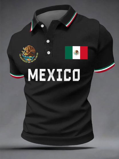 Polo casual con estampado de bandera mexicana para hombre
