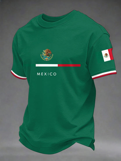 Camiseta casual con estampado de bandera mexicana para hombre