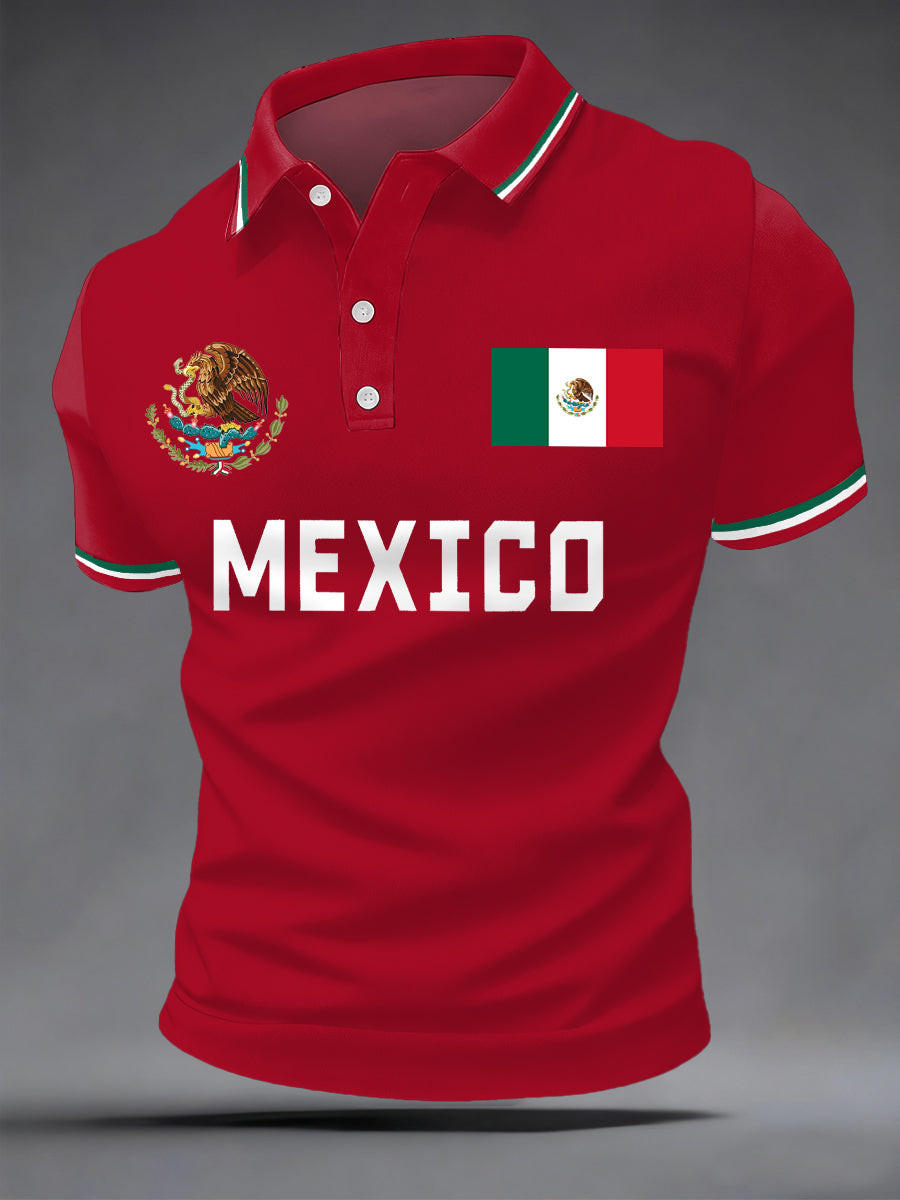 Polo casual con estampado de bandera mexicana para hombre