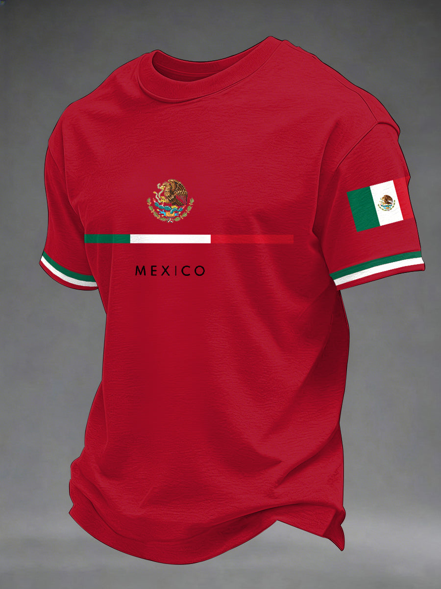 Camiseta casual con estampado de bandera mexicana para hombre