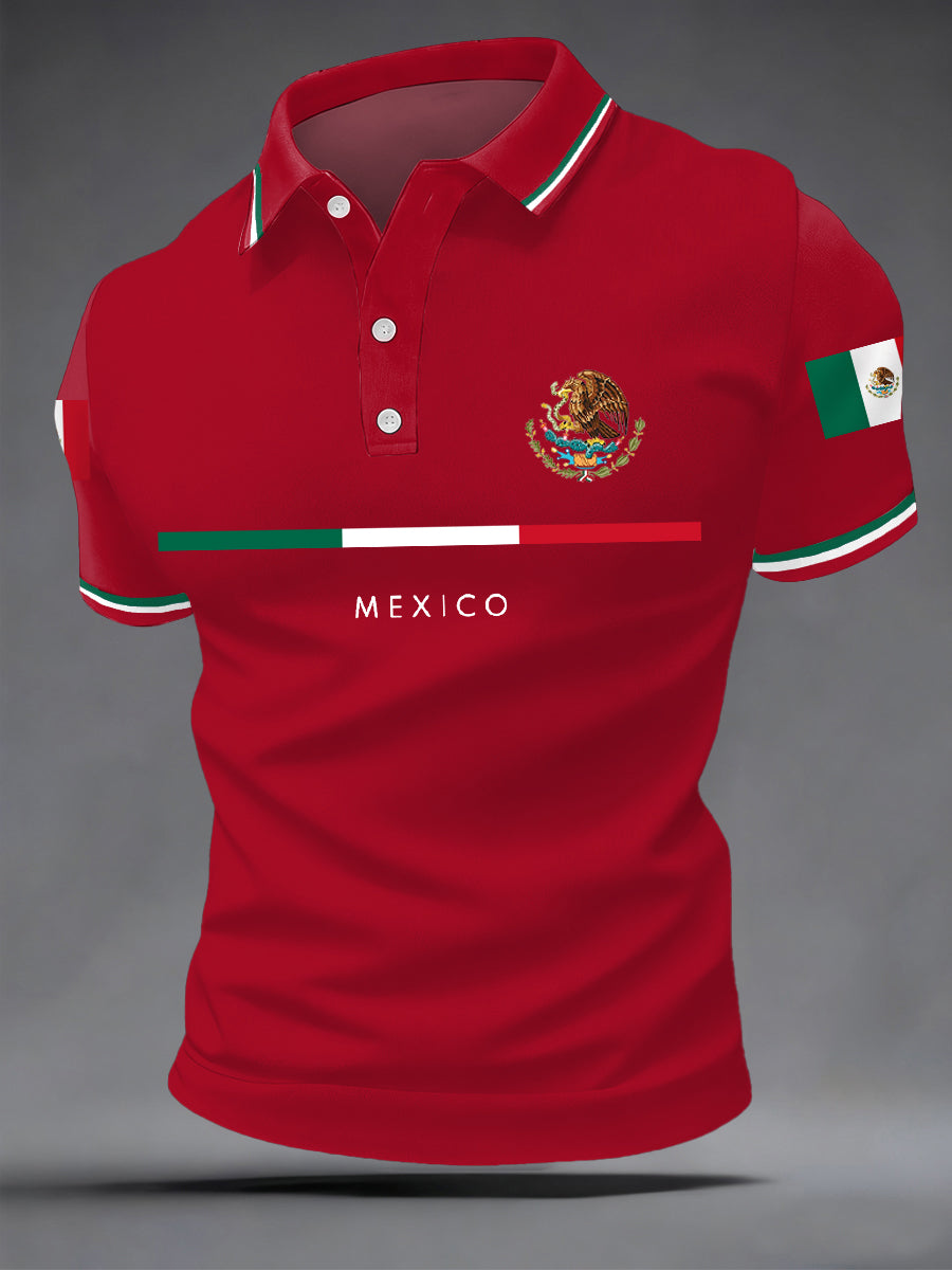 Polo casual con estampado de bandera mexicana para hombre