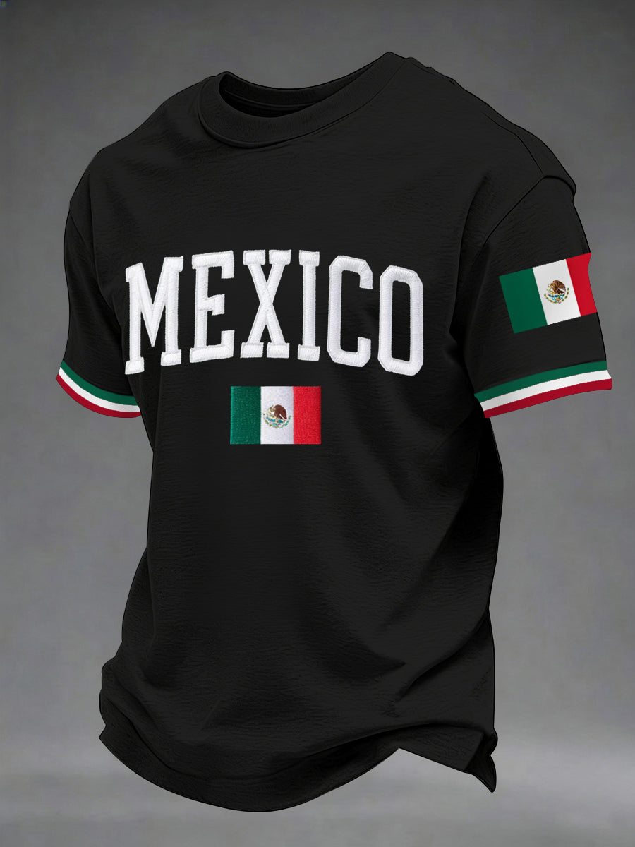 Camiseta casual con estampado de bandera mexicana para hombre