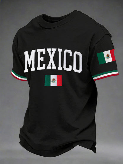 Camiseta casual con estampado de bandera mexicana para hombre